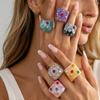 Colorful Geometric Resin Wide Band Ring - Fashionable Candy-Toned Diamond Design