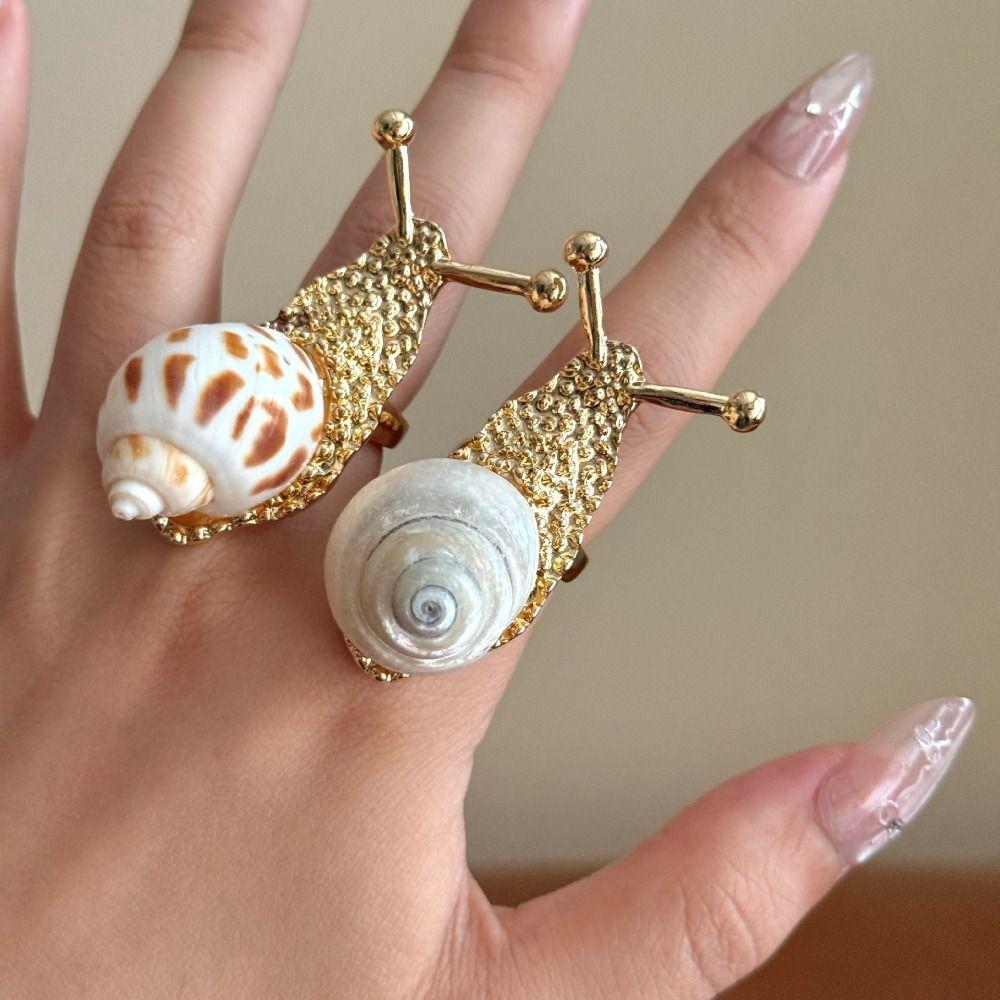 Korean Style Ocean Animal Ring Natural Bohemia Finger Ring Personality Shell Snail Ring  Gift