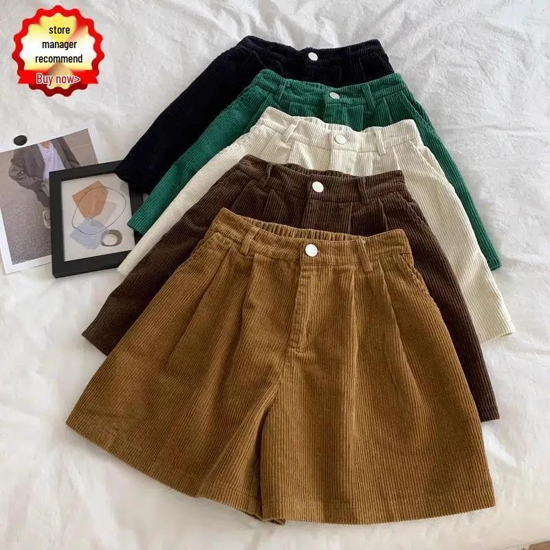Autumn/Winter 2023 Women's High-Waisted Corduroy A-Line Shorts - Versatile, Loose Fit, Retro Casual Style.