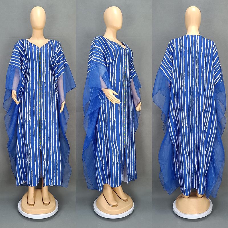 

European Casual Women s Plus Size Striped Long Dress - Style 0029 One Size