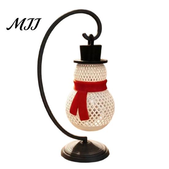 Unique Holiday Gift for Kids Christmas Snowman Lantern, 3D Printed Tabletop Lamp, LED Decorative Figurine with Stand Bedside Nightstand Lamp