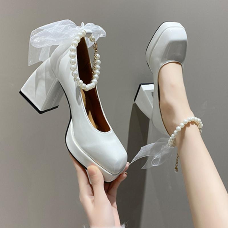 NEW Spring Autumn Woman’s Shoes Mary Jane High Heels Chunky Pumps Sweet Square Head Elegant Shoes for Female