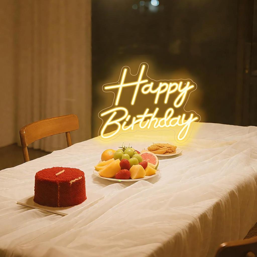Happy Birthday Neon Sign for Backdrop, LED Happy Birthday Light Up Sign, USB Powered Dimmable Neon Light for Birthday Party Decorations Wall Decor,