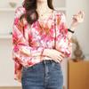 Women's Tops Loose Long Sleeve Chiffon Floral Shirt