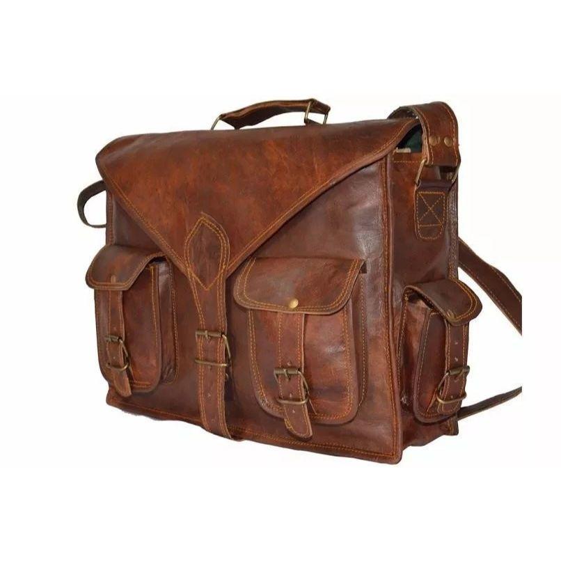 Men's Genuine Vintage Brown Leather Messenger Bag Shoulder Laptop Bag Briefcase
