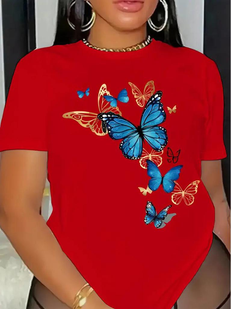 Women's Short-Sleeved Christmas Crew Neck Top - European & American Style