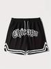 Men Gothic Angel Graffiti 3D Print Mesh Beach Shorts Elastic Drawstring Loose Straight Casual Summer Board Shorts