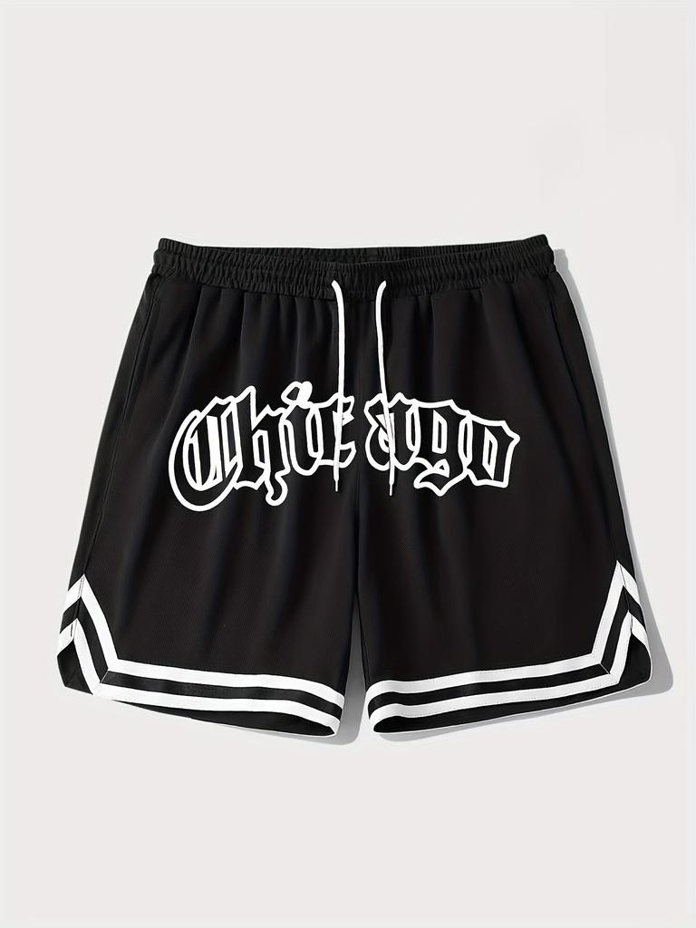 Men Gothic Angel Graffiti 3D Print Mesh Beach Shorts Elastic Drawstring Loose Straight Casual Summer Board Shorts