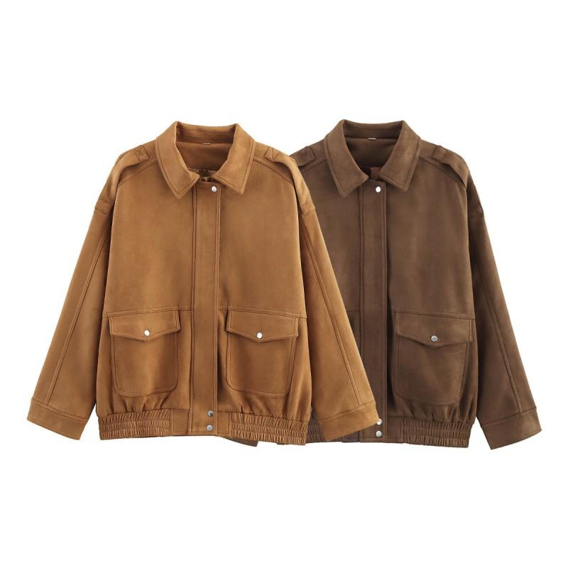 Womens Loose Fit Jacket Solid Color Casual Fashion Versatile Outerwear Street Style