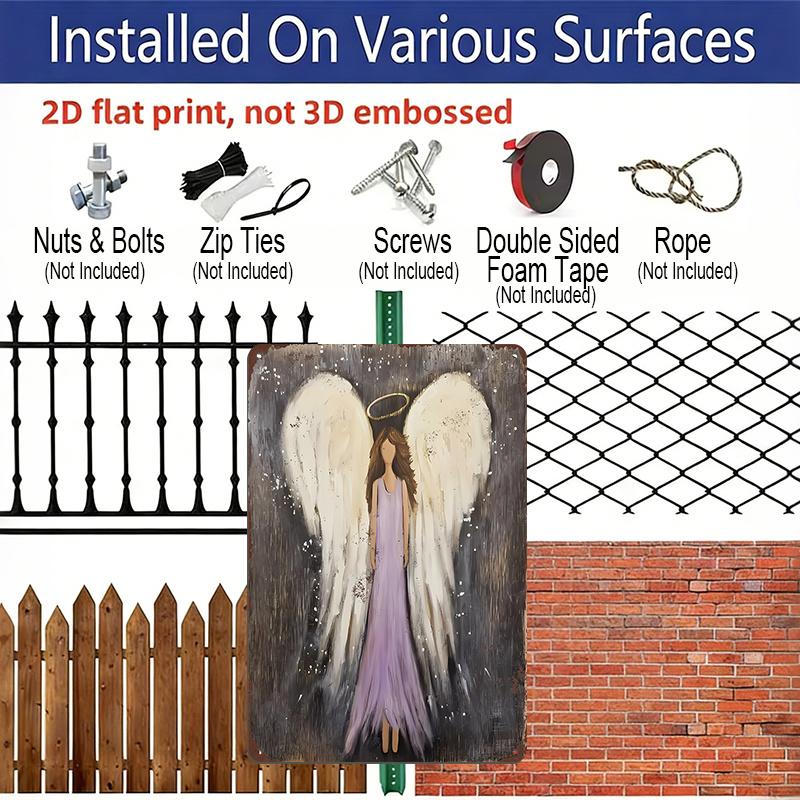Placa Metálica 2D Plana "Anjo Estético - Pintura Decorativa Guardião Sagrado" Placa de Alumínio Engraçada Humorística para Rua, Pátio, Shopping, Garagem
