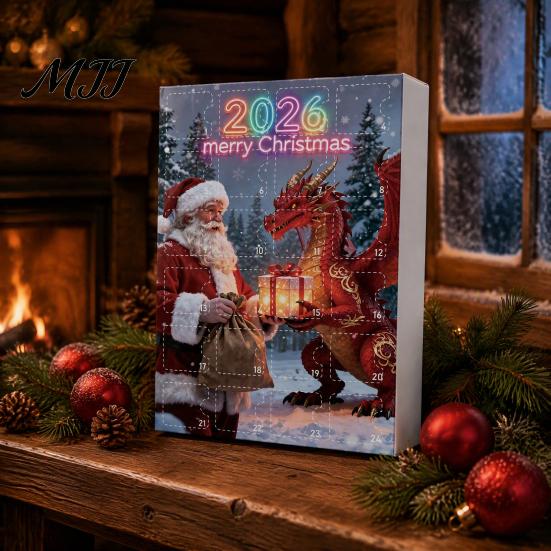 Christmas Advent Calendar 2026 Dragon Calendar, 24Pcs Acrylic 2D Ornament Set with Daily Surprise Gift Box Designs, Tree Hanging Decor, Holiday