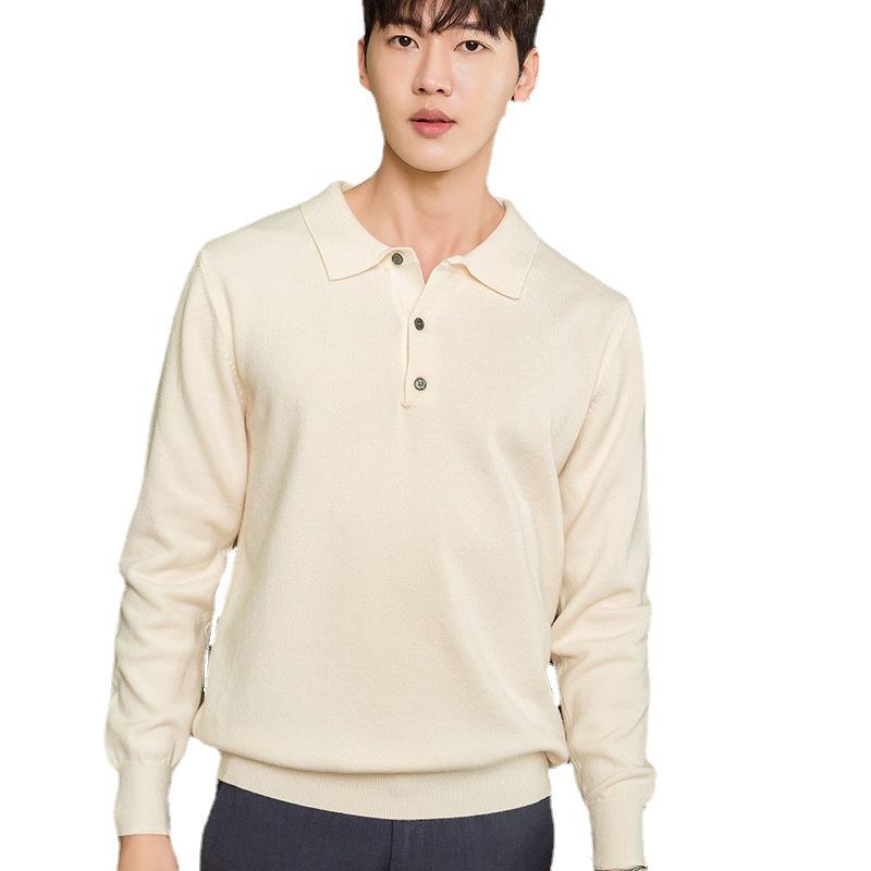 2026 Men's Polo Collar Knit Sweater: Spring/Autumn, Long Sleeve, Loose Fit, Lapel Button Pullover.
