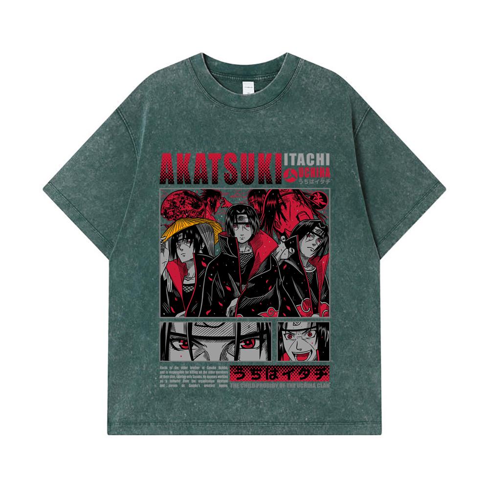 275 GSM Washed T-shirts 100% Cotton Naruto V8 Itachi Print Unisex Heavy Cotton T Shirt