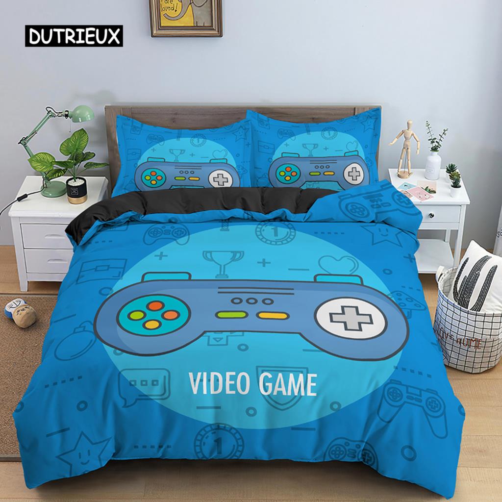 Game Handle Bedding Set Luxury Duvet Cover with Pillowcase Quilt Cover Queen King Bedding Cartoons Kids Boys Bed Cover Set Green