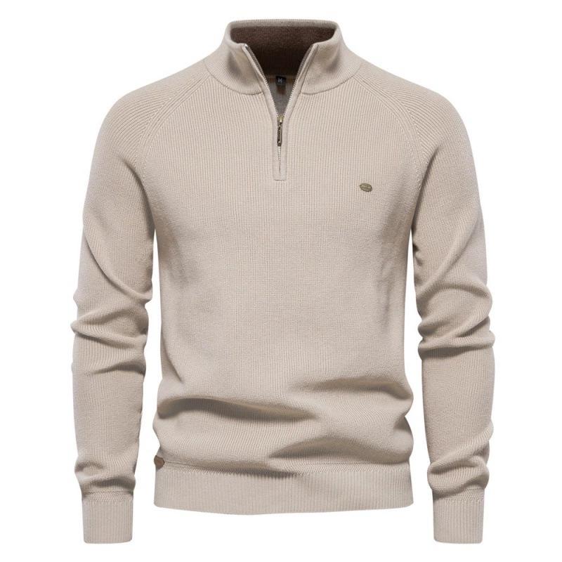 Herren Frühling und Herbst Langarm Halb-Reißverschluss Stehkragen Einfarbig Vielseitiger Lässiger Pullover