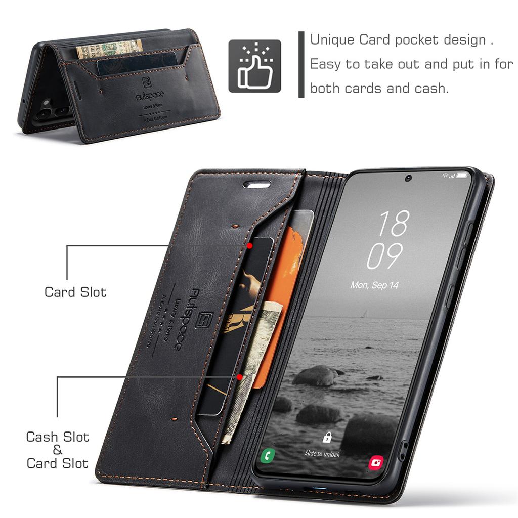 Premium Vintage Leather Wallet Case for Samsung Galaxy S24 FE - Flip Cover with Card Slots, Shockproof Retro Style (4 Colors)