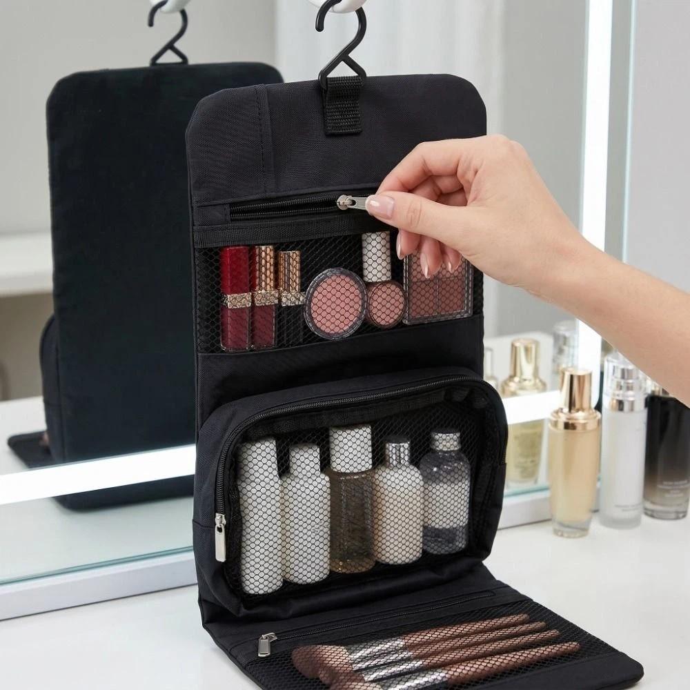 Simple Multiple Pockets Detachable Toiletry Bag Folding with Hanging Hook Hanging Makeup Bag Large Capacity Wash Pouch for Home