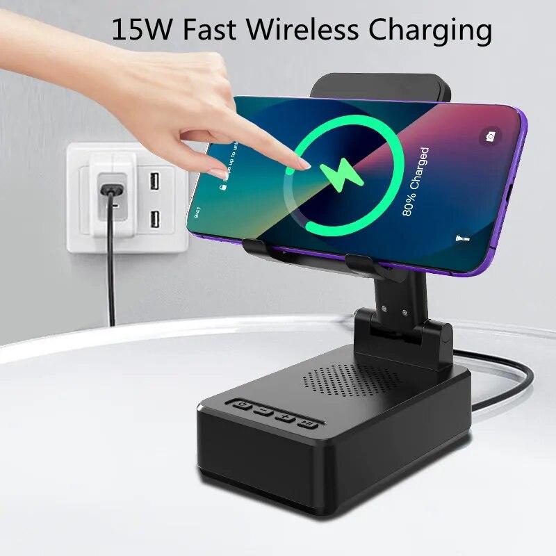 Mobile Phone Holder Stand Wireless Charger Bluetooth Speaker 15W Fast Charging Station Tablet Desktop Live Lazy Bracket Mount
