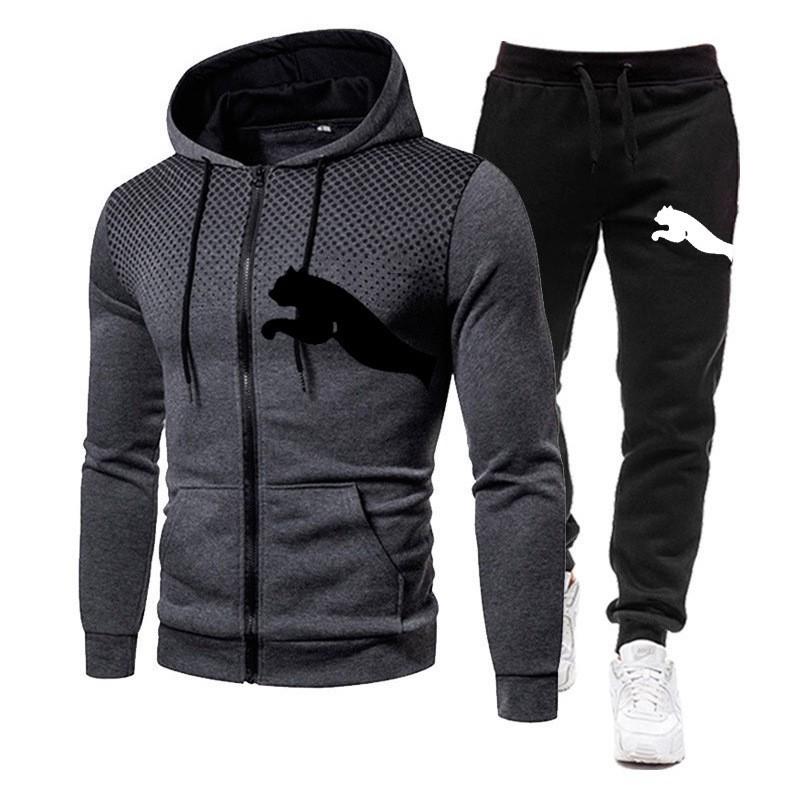 Men s Trendy Polka Dot Zipper Cardigan Sports Suit - 2025 Casual Hoodie Two-Piece Set Large
