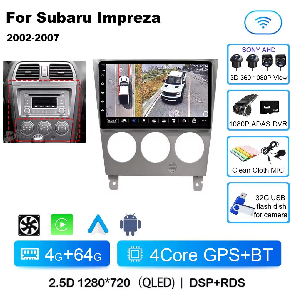 Android 14 For Subaru Impreza GD GG 2002 - 2007 Qualcomm Car Radio Multimedia Player Stereo Navigation GPS Wireless Carplay Auto