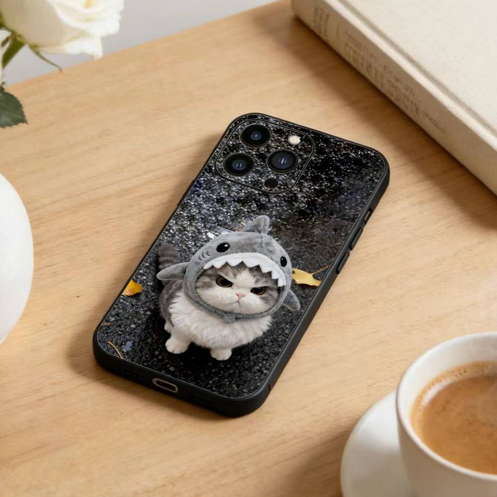 Funny Cute Cat  Phone Case For iPhone 17 16 15 14 13 12 Max Plus Silicone Black Cover
