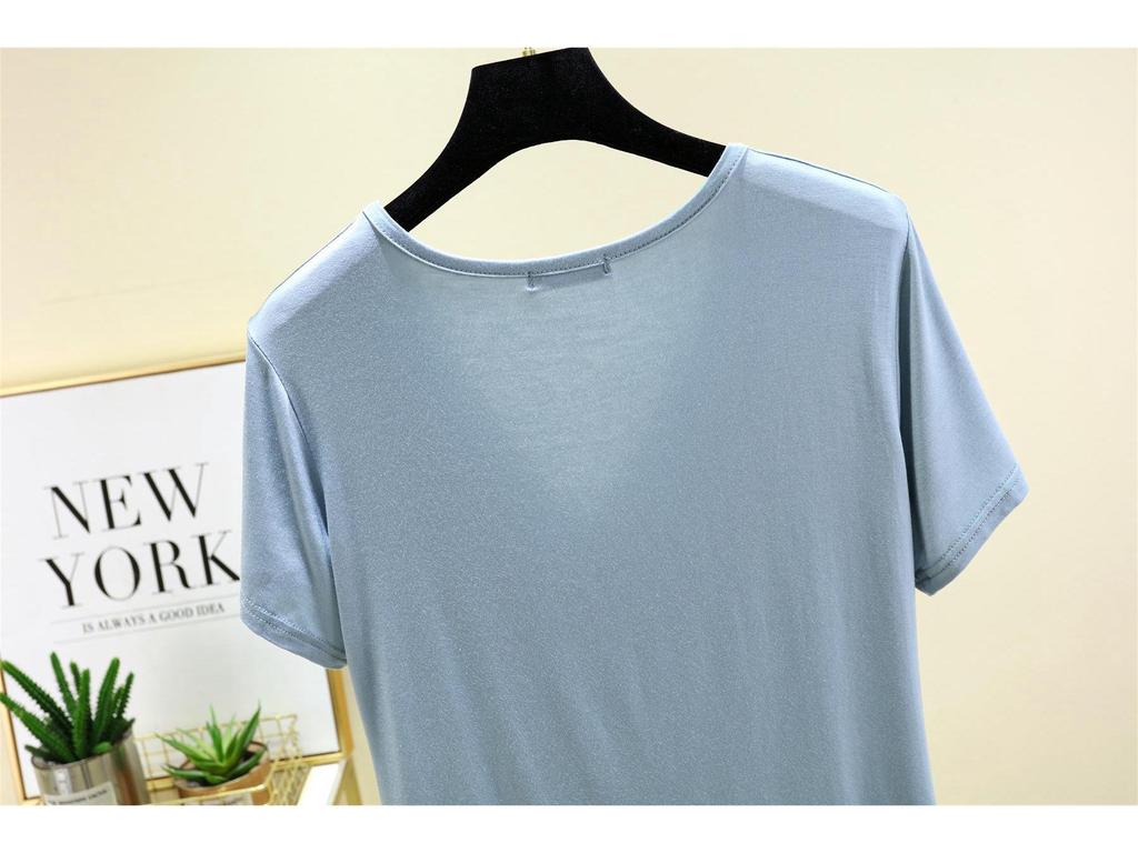 Modal V-Neck Short-Sleeve Midi Skirt Set: Women's Plus Size Korean-Style Casual Two-Piece Outfit