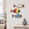 3Pcs/Set Wooden Fish Coastal Wall Art, Rustic Handcrafted Fish Wall Decor, Nautical Fish Wall Sculpture for Living Room, Beach Lake House