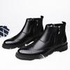 Genuine Leather Chelsea Boots Male Winter Shoes Plush Warm Shoes Fashion Zipper Men's Ankle Boots New British Style Brogue Shoes