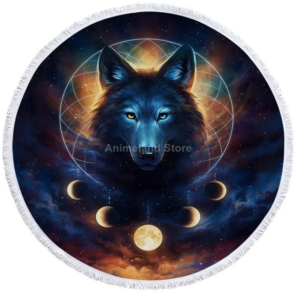 Black 3D Tiger Round Beach Towel Animal Theme Bath Towel Microfiber Fabric Size Swimming Travel Sport Adult Beach Towel