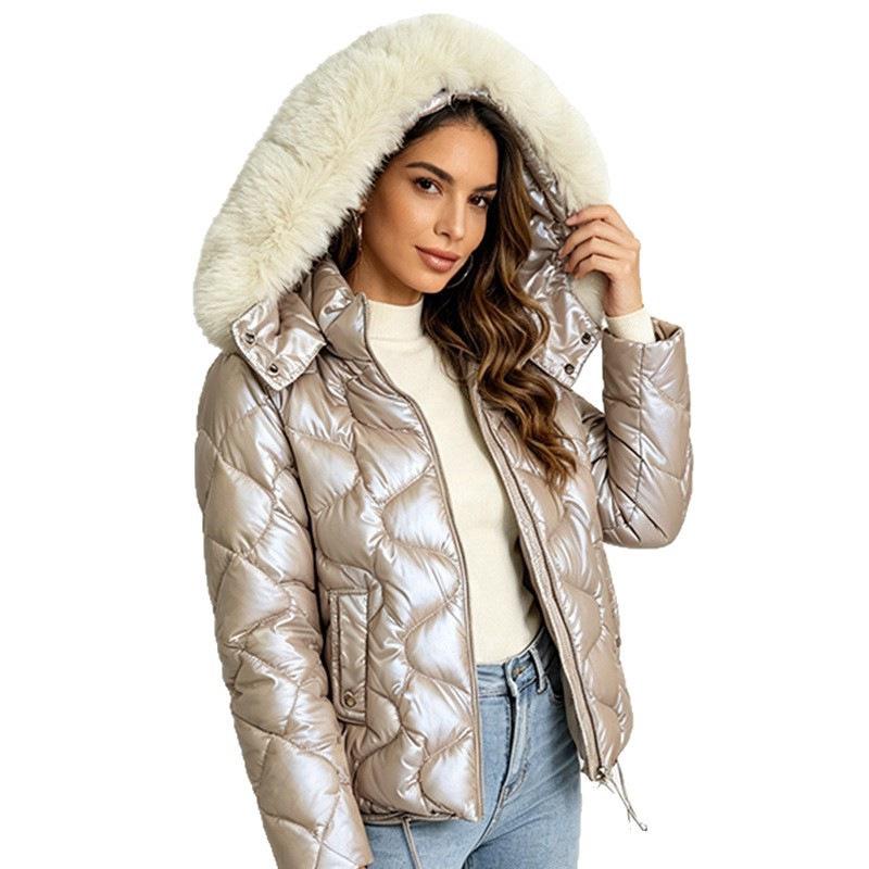European and American winter loose glossy thickened leave-in cotton-padded jacket cotton-padded jacket black light purple champagne