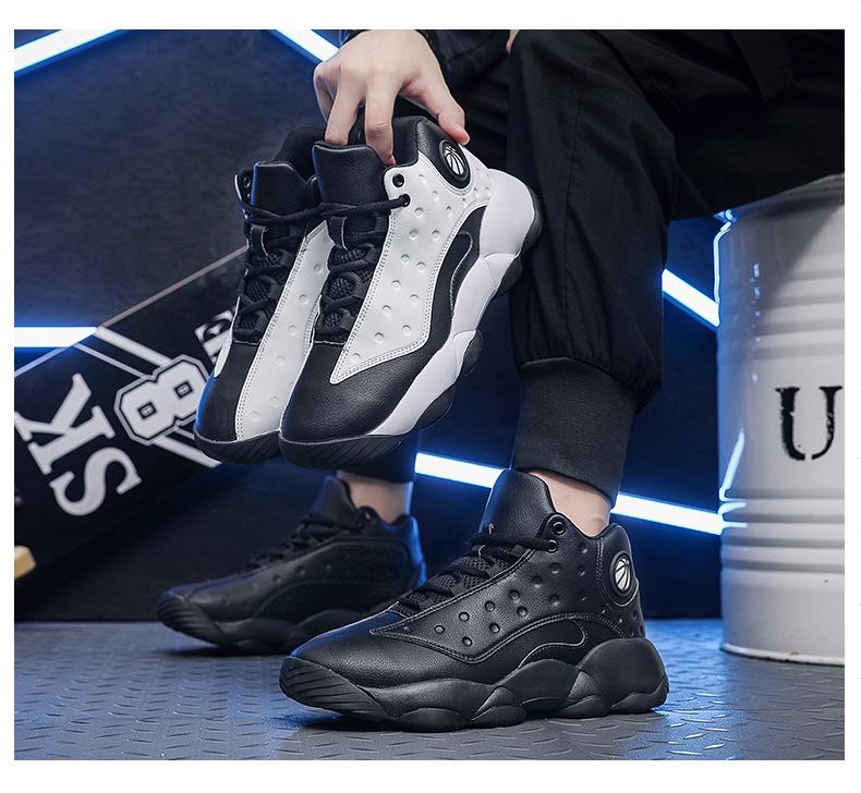 Men's Waterproof Leather High-Top Basketball Shoes, Sizes 45-48: Autumn/Winter Casual Sneakers