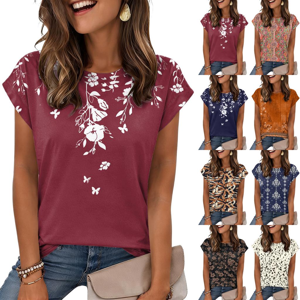 Damen Modisches Lässiges Retro-Print T-Shirt mit lockerem Schnitt