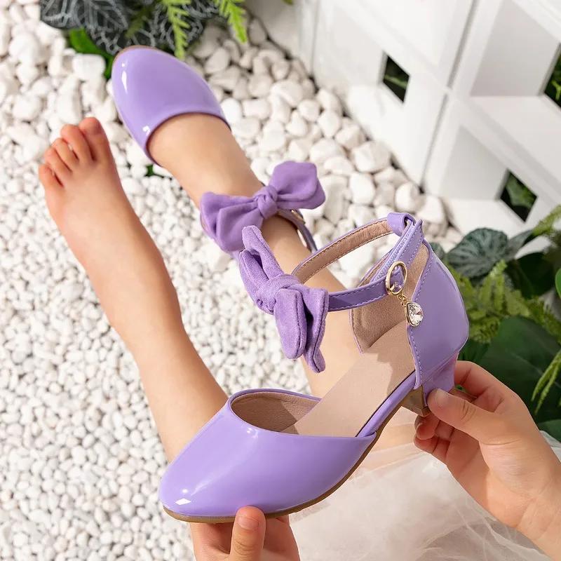 

Fashion Girls Wedding Party Sandals for Dress Elegant Children Causal Princess High Heel Sandals Kids Leather Shoes with Bowknot 37