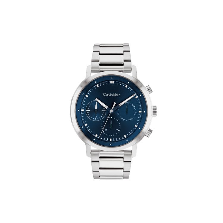 

Calvin Klein Stylish Series Quartz Watch Stainless Steel Band 44Mm Blue Dial Multifunction Chronograph Three Eyes Men watches Silver 25200063 Regular Watch Box,Silver Strap Blue Dial