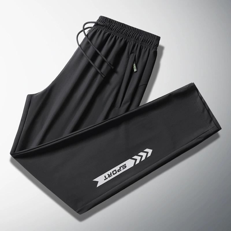 Pánské jarní a letní nadměrné volné stahovací ledové hedvábné rovné suché sportovní kalhoty