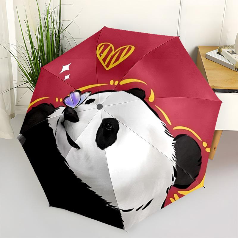 1pc Panda Butterfly Automatic Folding Umbrella - 8-Rib Compact Travel Umbrella Durable & Portable for Outdoor Use, Perfect Gift for Birthdays036