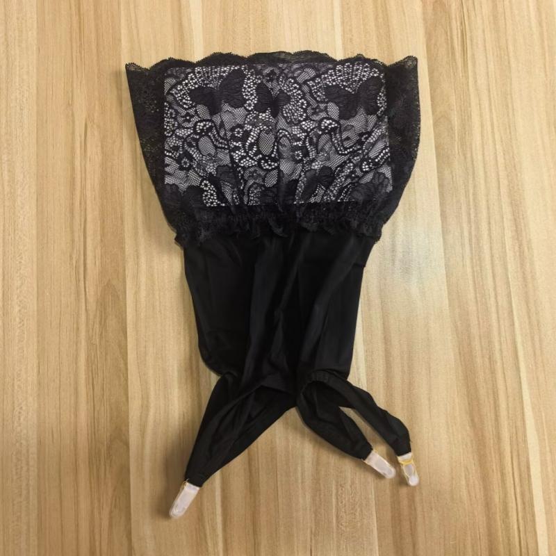 Butterflies And Flowers Patterned Lace Patchwork Oil Shiny High Waist Mini Skirt Collocation Hose Garter Belt For Stockings