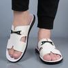 Herren Schwarz Leder Pantoffeln Flach Sommer Braun Sandalen Outdoor Weiß Breite Spitze Strandschuhe für Vater Übergröße 46 47 48