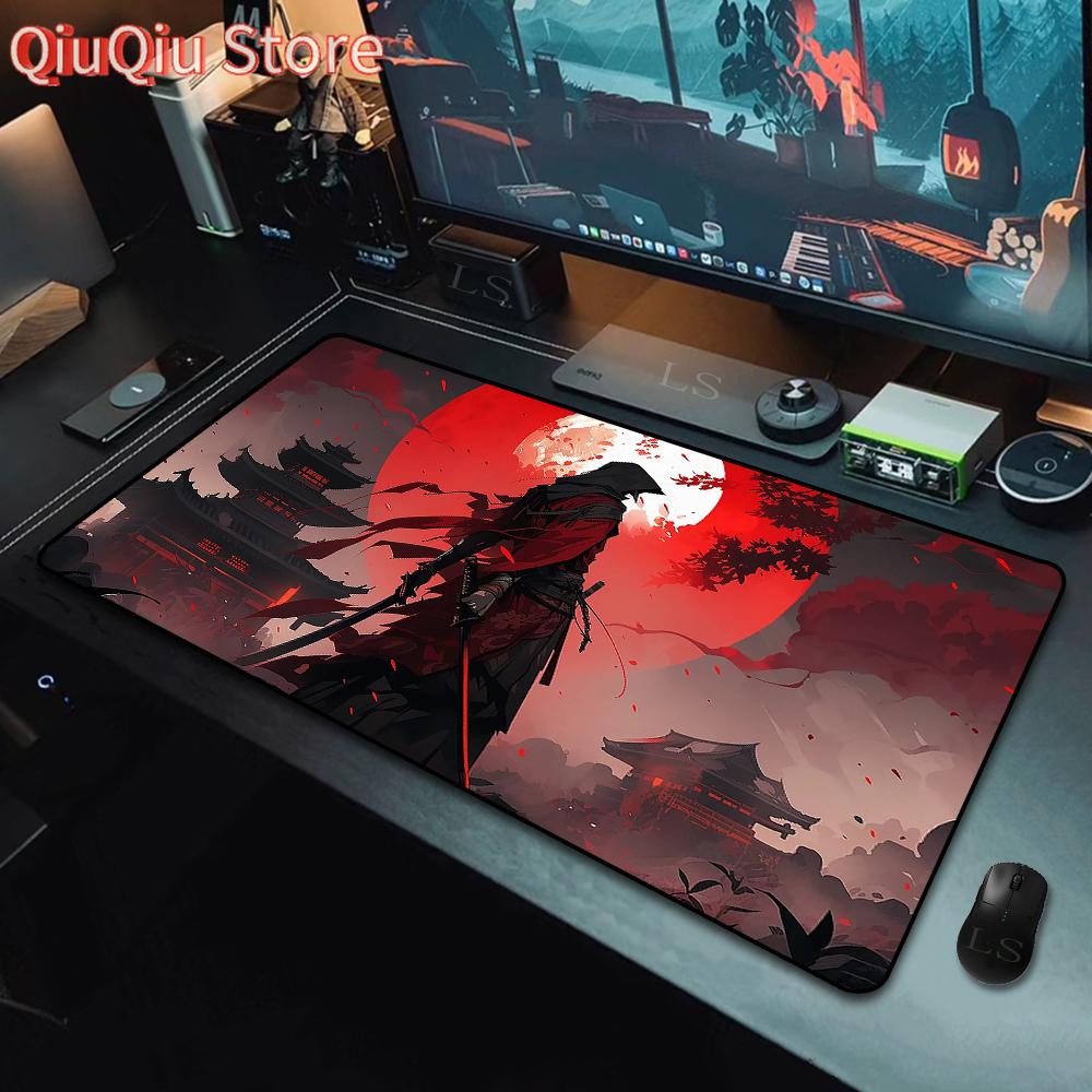40*90cm Gaming Samurai Oni Mouse Pad Japan Mask Girl Deskmat Large Gamer Professional Premium Mousepad Speed Control Accessories
