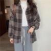 Women's Oversized Mid-Length Plaid Wool Shirt Jacket - Hong Kong Style, Autumn/Spring Trend