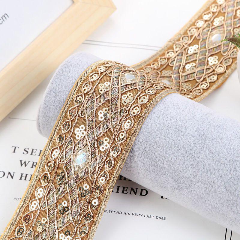 10 Yards Ethnic Style Embroidery Lace Accessories Clothing Shoes and Hats Bag Curtain DIY Decorative Webbing Gold Thread Sequins