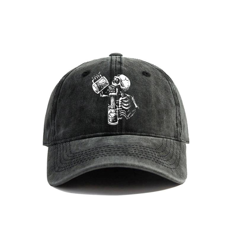 Distresseded Vintage Distressed Cap Skull Drunk Hats Cap Men Retro Outdoor Summer Adjustable Humorous Fun Drunk Baseball Caps Washed Hat