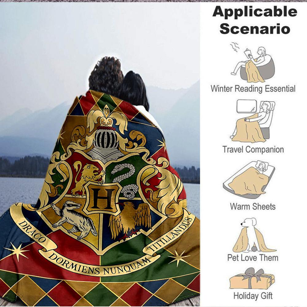 1pc Harry Potter Flannel Throw Blanket - HD Printed Lightweight Soft Warm All-Season Blanket for Sofa, Bed, Travel, Camping 052