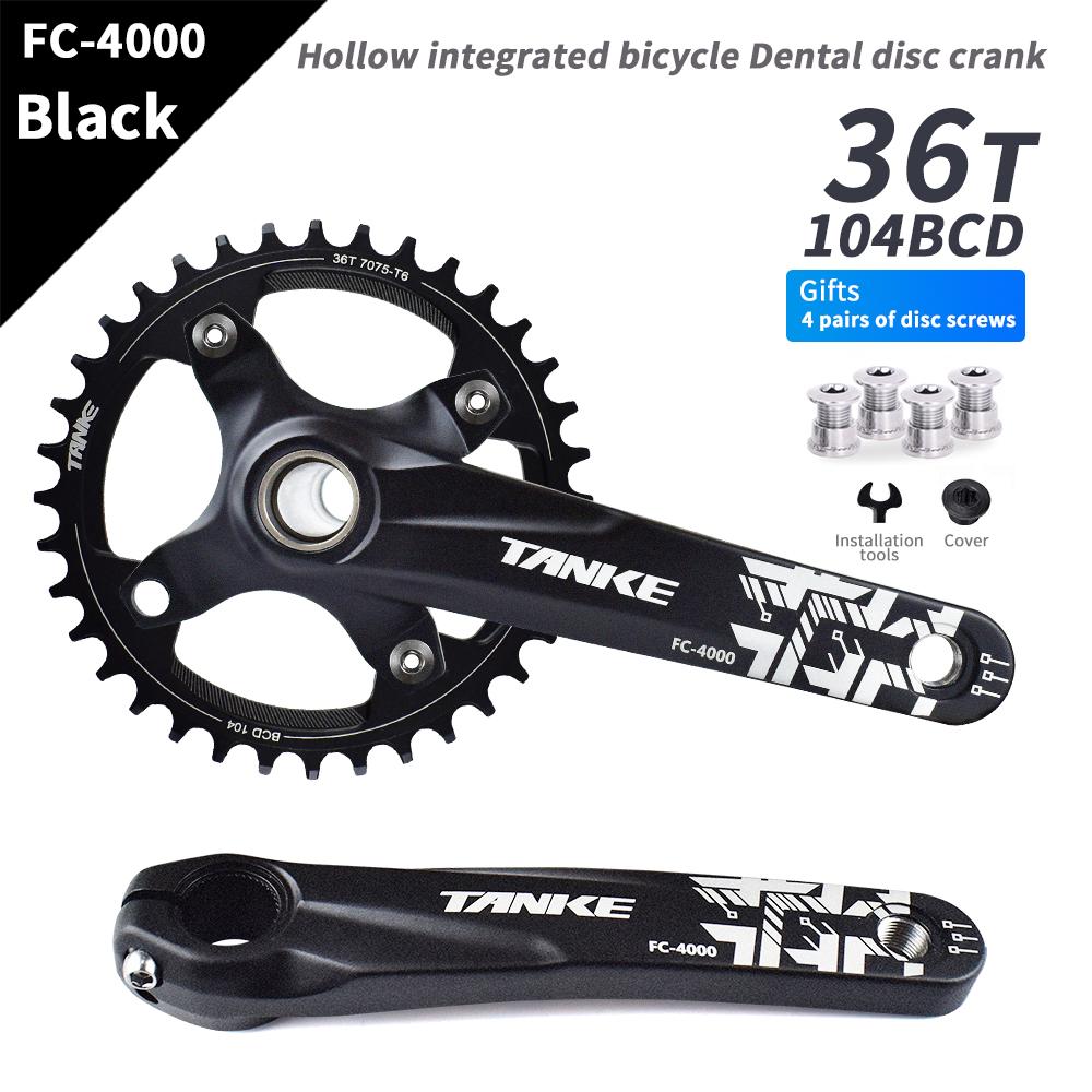 TANKE Crankset 170MM Bicycle Chainring Hollow Integrated Crankset 104 BCD Narrow Wide Bike MTB Crown  Square Hole Sprocket Crank