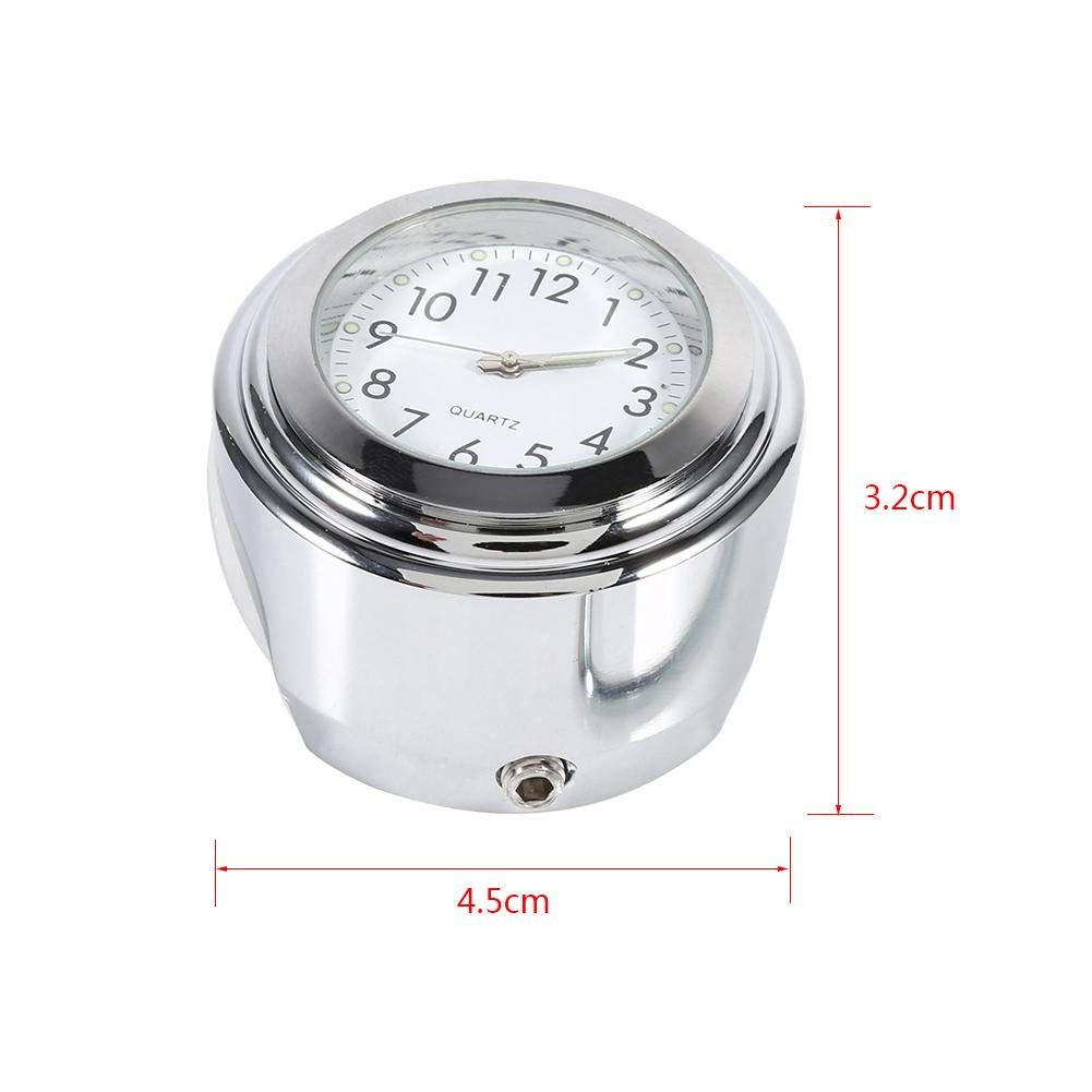 KIMISS 7/8" 1" Aluminum Alloy Motorcycle Handlebar Mount Watch Precise Time Record Dial Clock for Bike/Cruiser/Chopper White