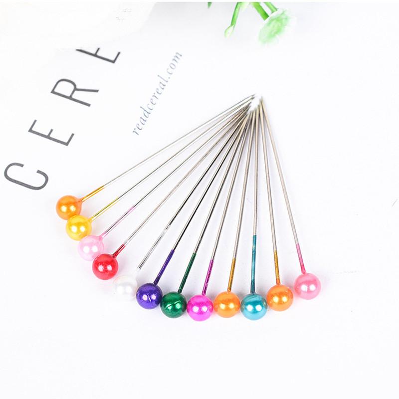 100Pcs Dressmaking Pins Colorful Round Pearl Head Needles Straight Sewing Pins For DIY Sewing Embroidery Patchwork Positioning