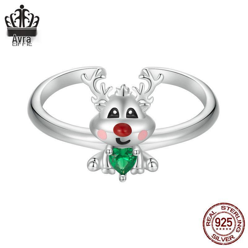 Everlove Reindeer Moose S925 Sterling Silver Rhodium-Plated Open Ring for Women
