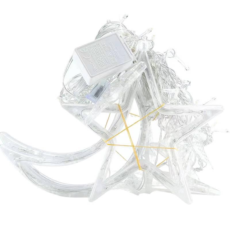 Outdoor Solar LED Star and Moon String Lights - Decorative Holiday Fairy Curtain Lights