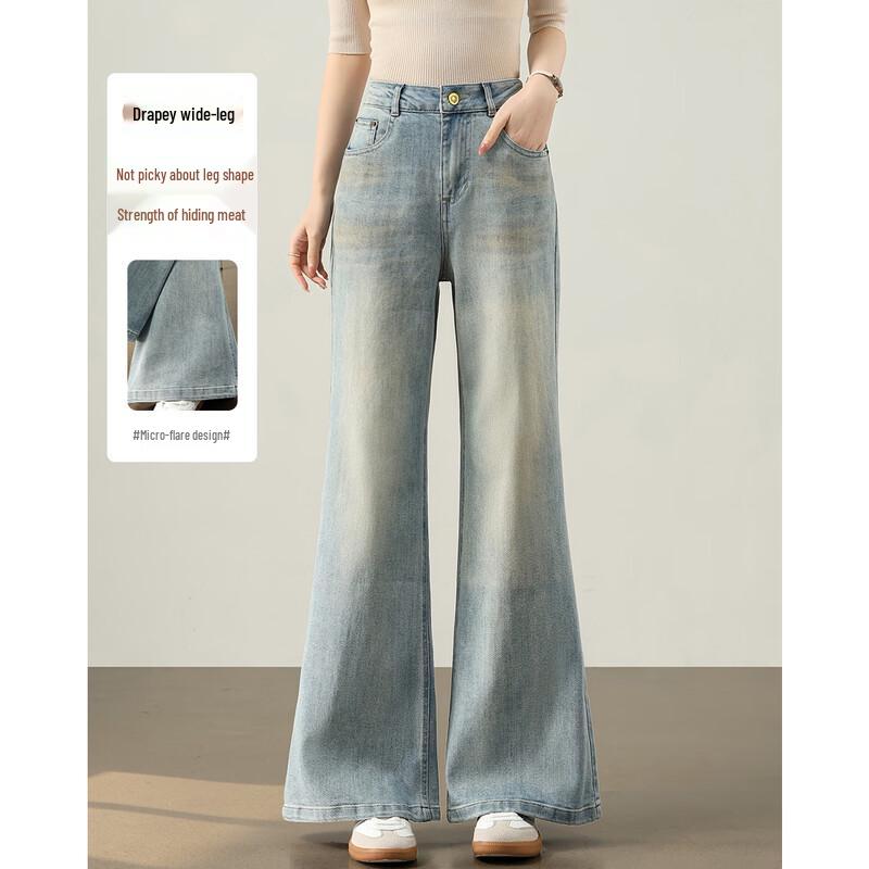 TERRE BLEUE Women s Retro Washed Loose Flared Jeans 30