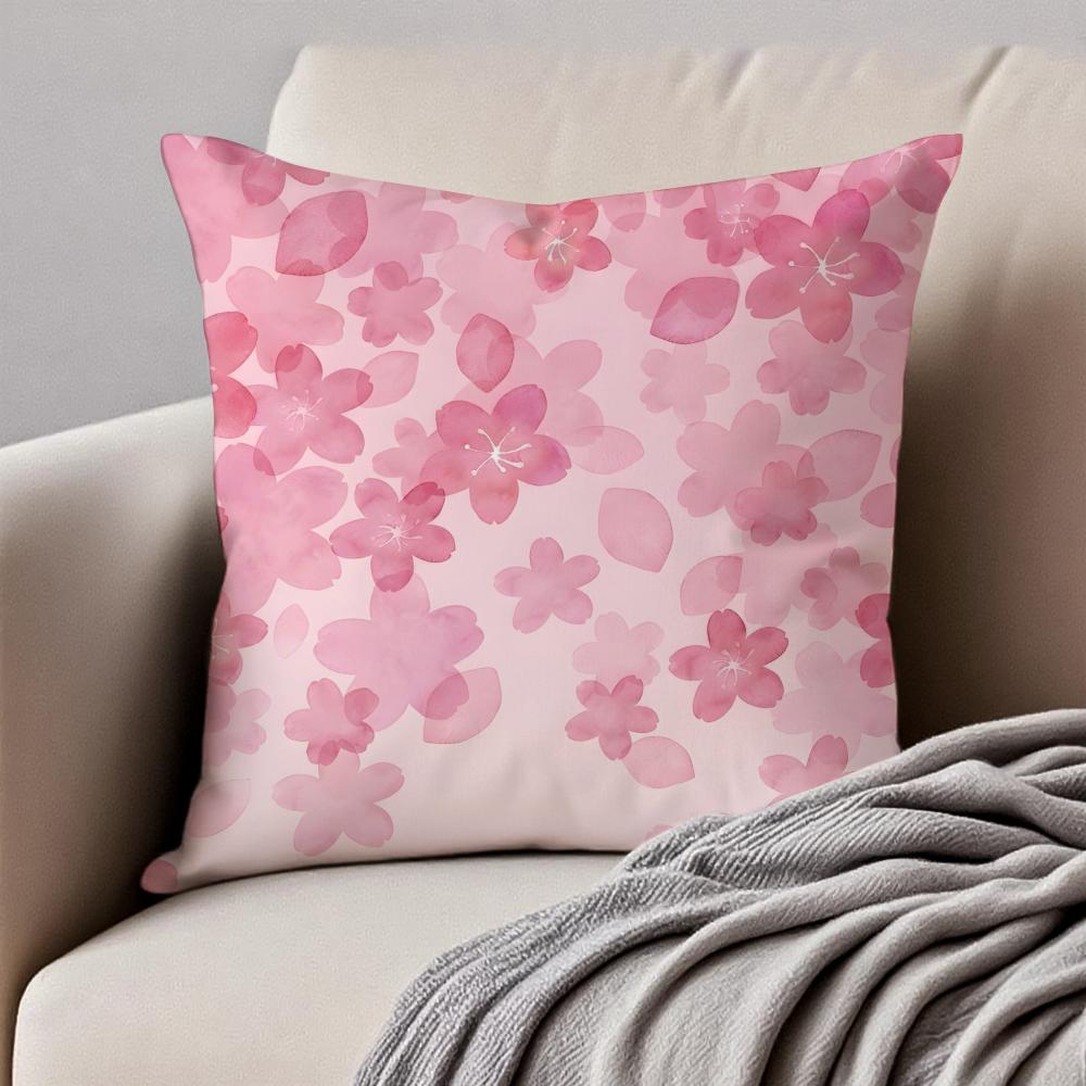 Beautiful Cherry Blossoms Cushion Cover Pillowcase Antidustmite Invisible Zipper Short Plush Sofa Cushion